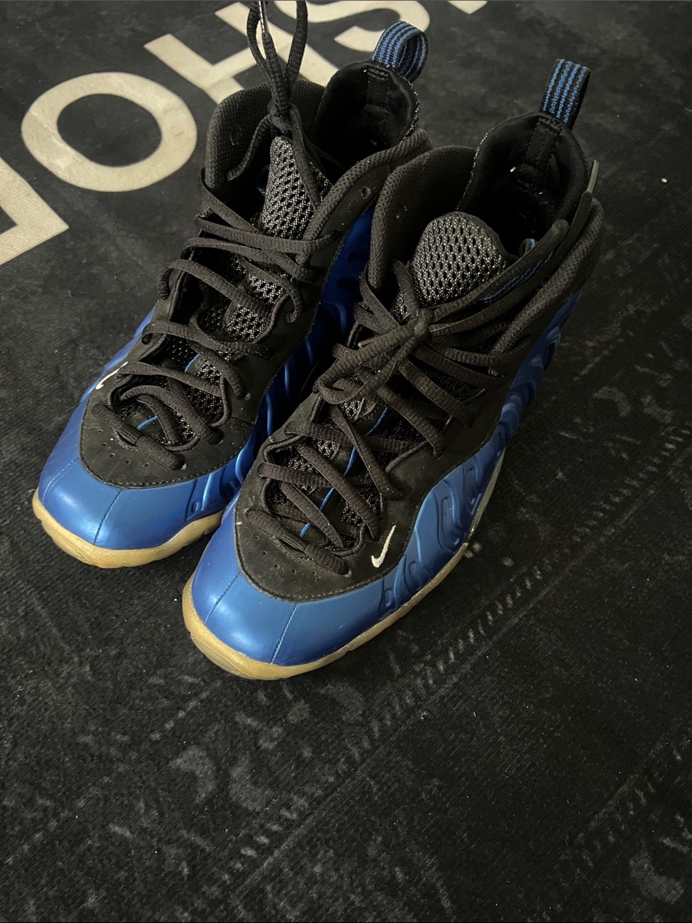 Nike Blue and Black Foamposite High-Top Sneakers